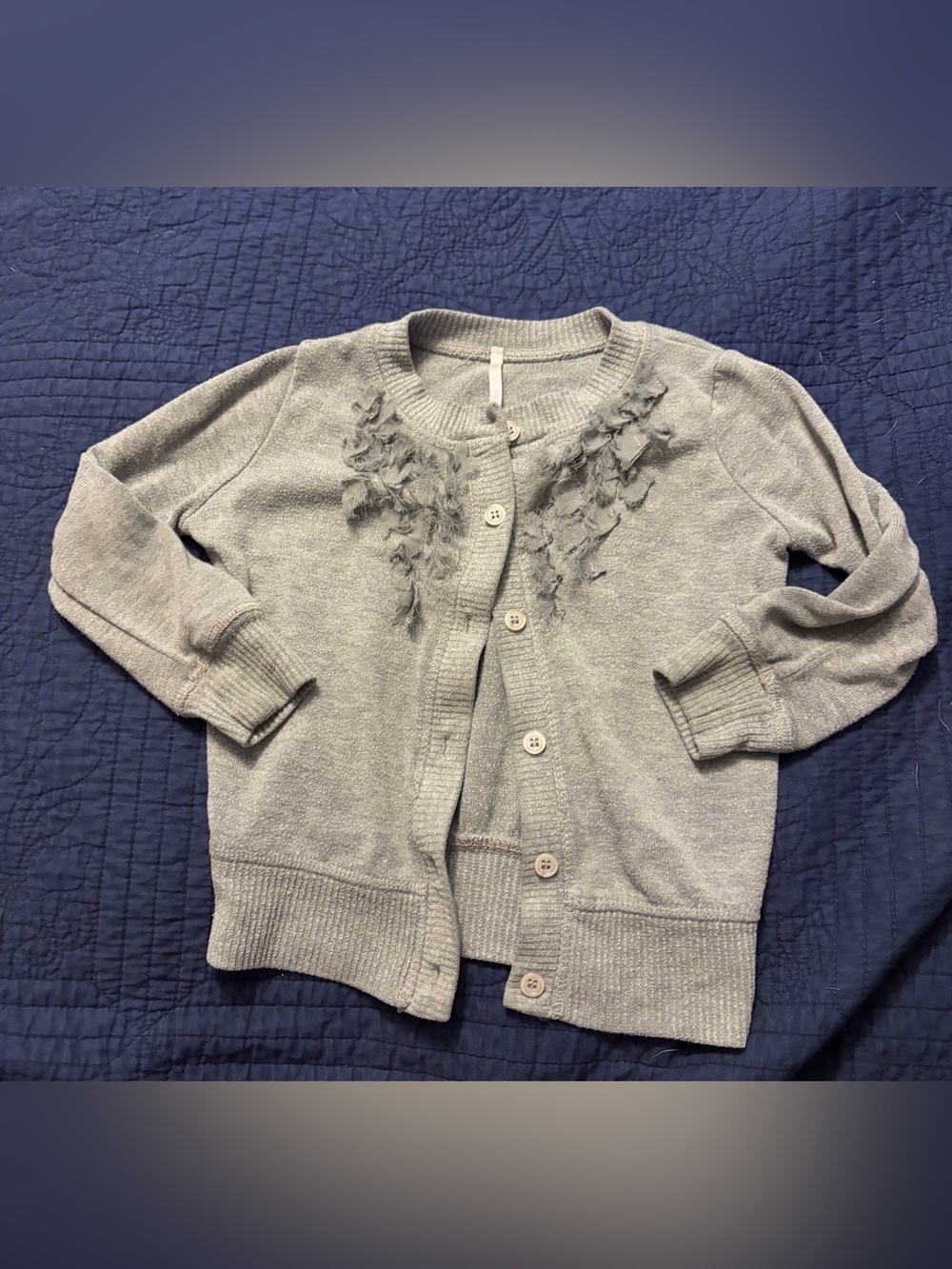 Girls' Light Gray Embellished Button-Front Cardigan Sweater